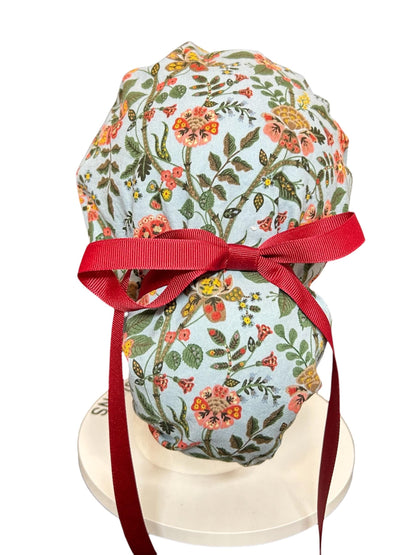 Ponytail Scrub Cap: Rifle Paper Co Gracie Blue Floral Nurse hat