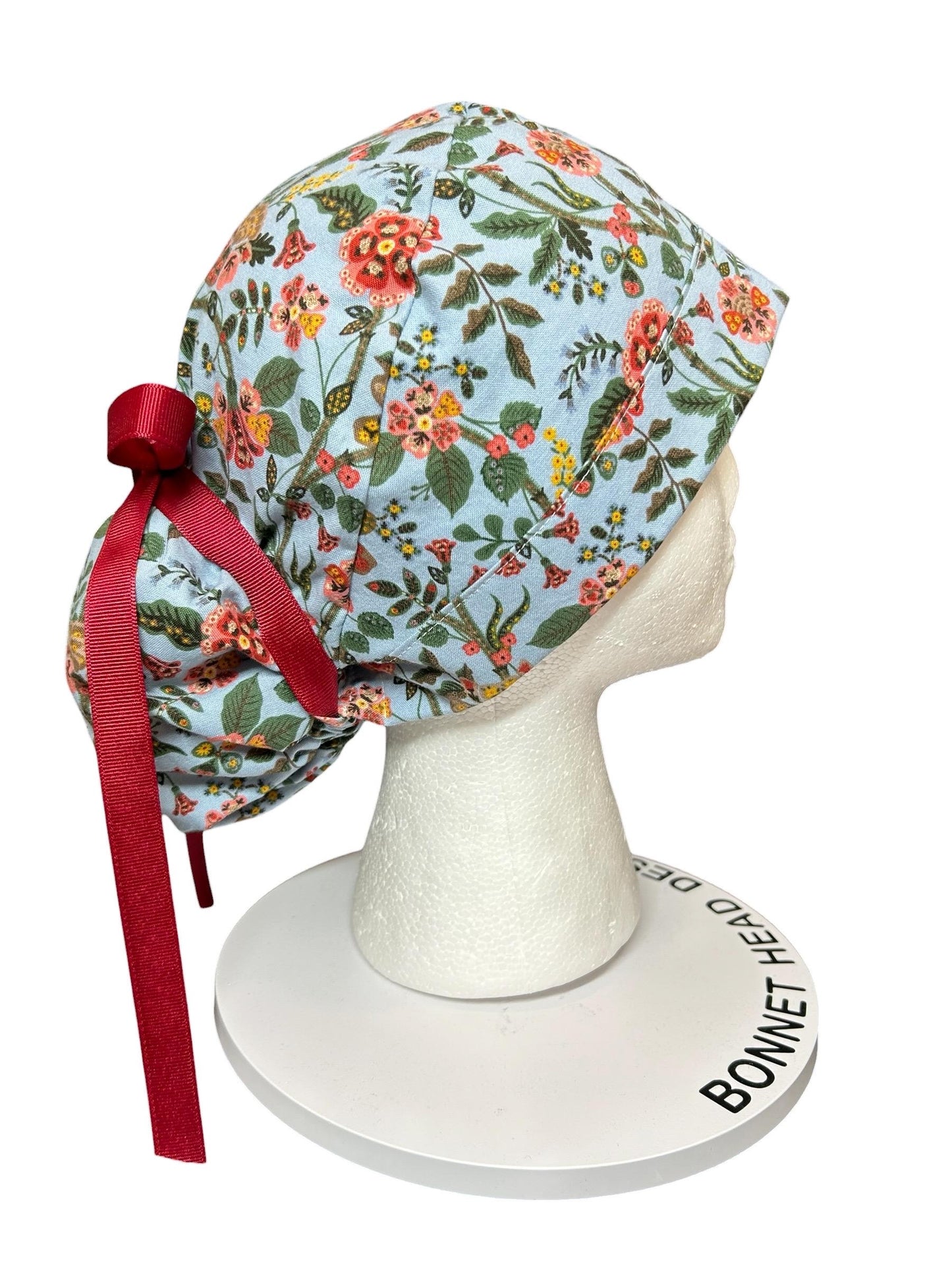 Ponytail Scrub Cap: Rifle Paper Co Gracie Blue Floral Nurse hat