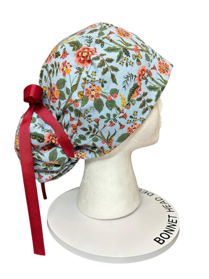 Ponytail Scrub Cap: Rifle Paper Co Gracie Blue Floral Nurse hat