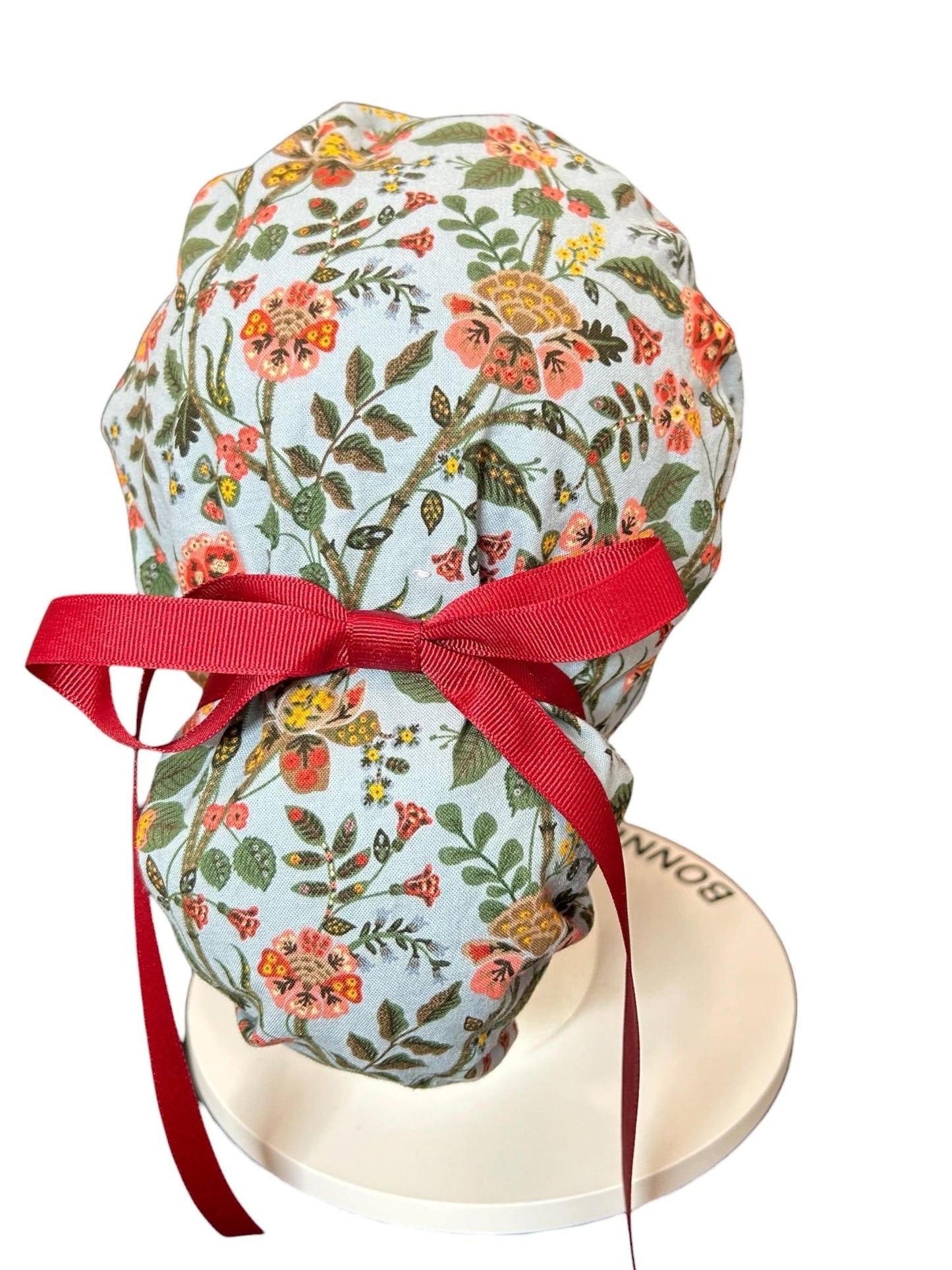 Ponytail Scrub Cap: Rifle Paper Co Gracie Blue Floral Nurse hat