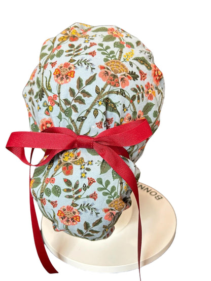 Ponytail Scrub Cap: Rifle Paper Co Gracie Blue Floral Nurse hat