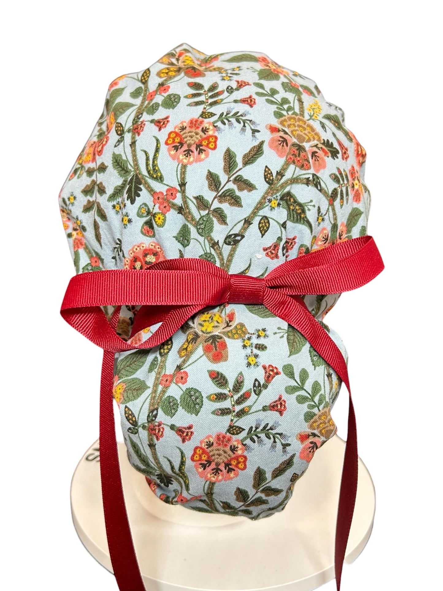 Ponytail Scrub Cap: Rifle Paper Co Gracie Blue Floral Nurse hat