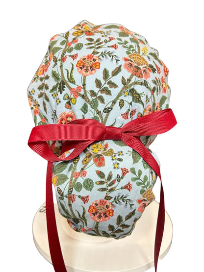 Ponytail Scrub Cap: Rifle Paper Co Gracie Blue Floral Nurse hat