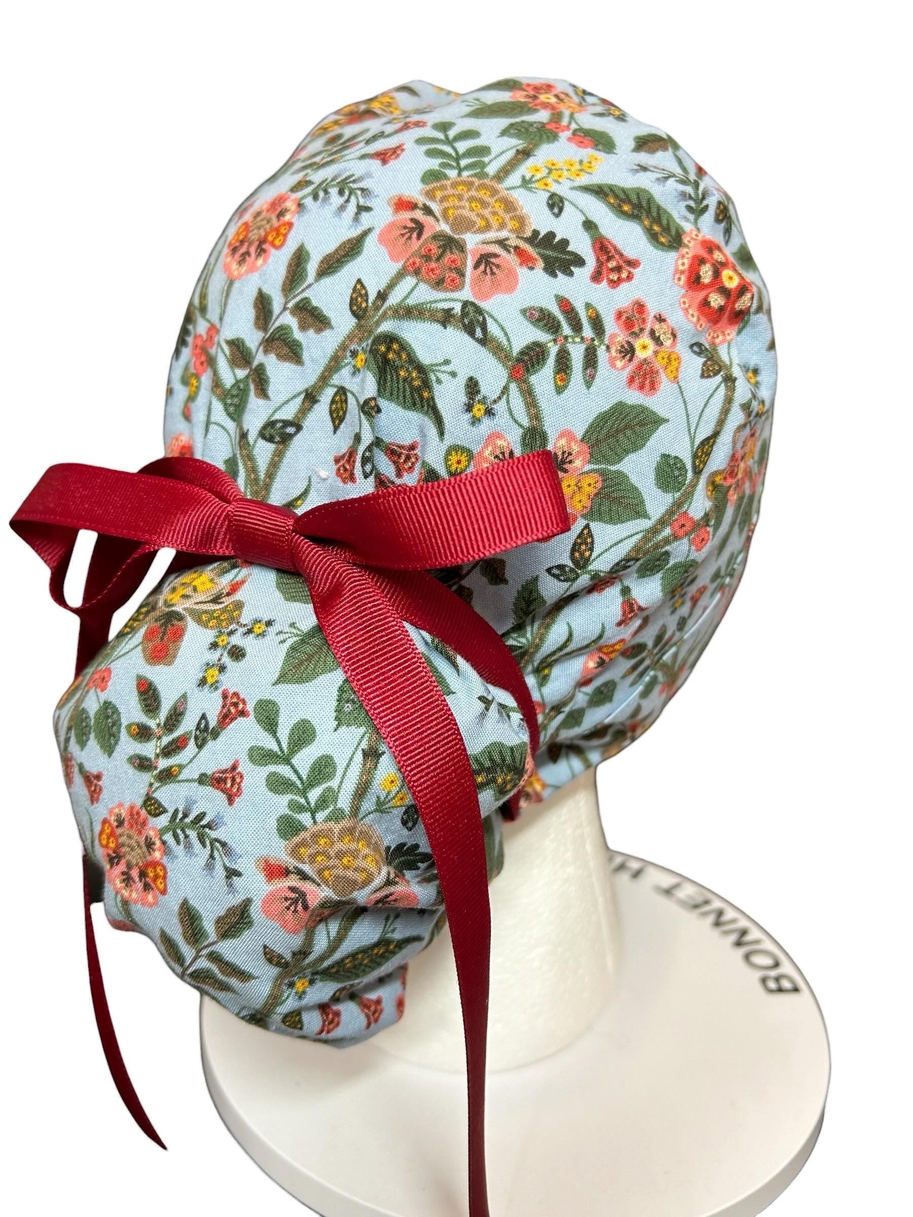 Ponytail Scrub Cap: Rifle Paper Co Gracie Blue Floral Nurse hat
