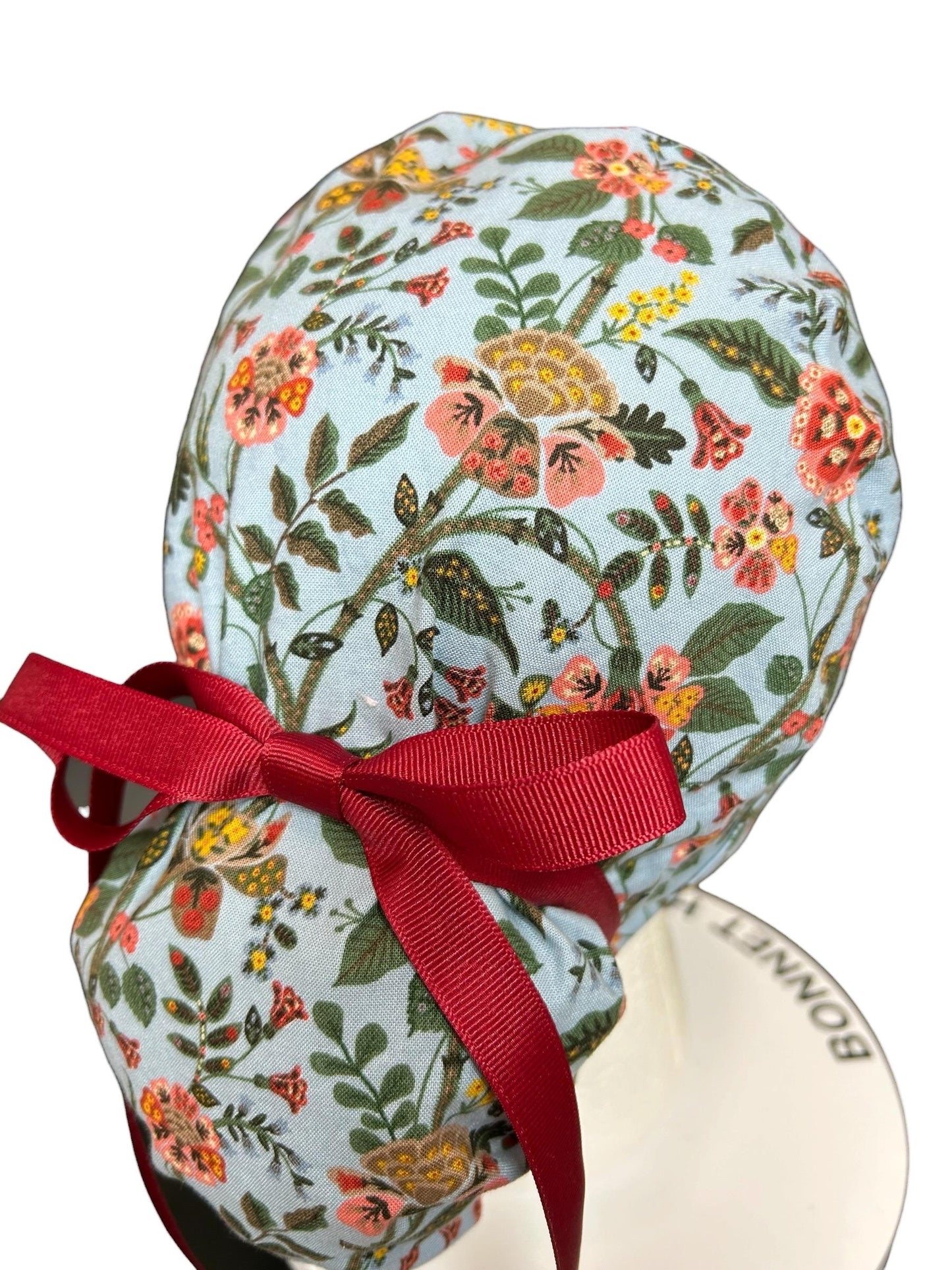 Ponytail Scrub Cap: Rifle Paper Co Gracie Blue Floral Nurse hat