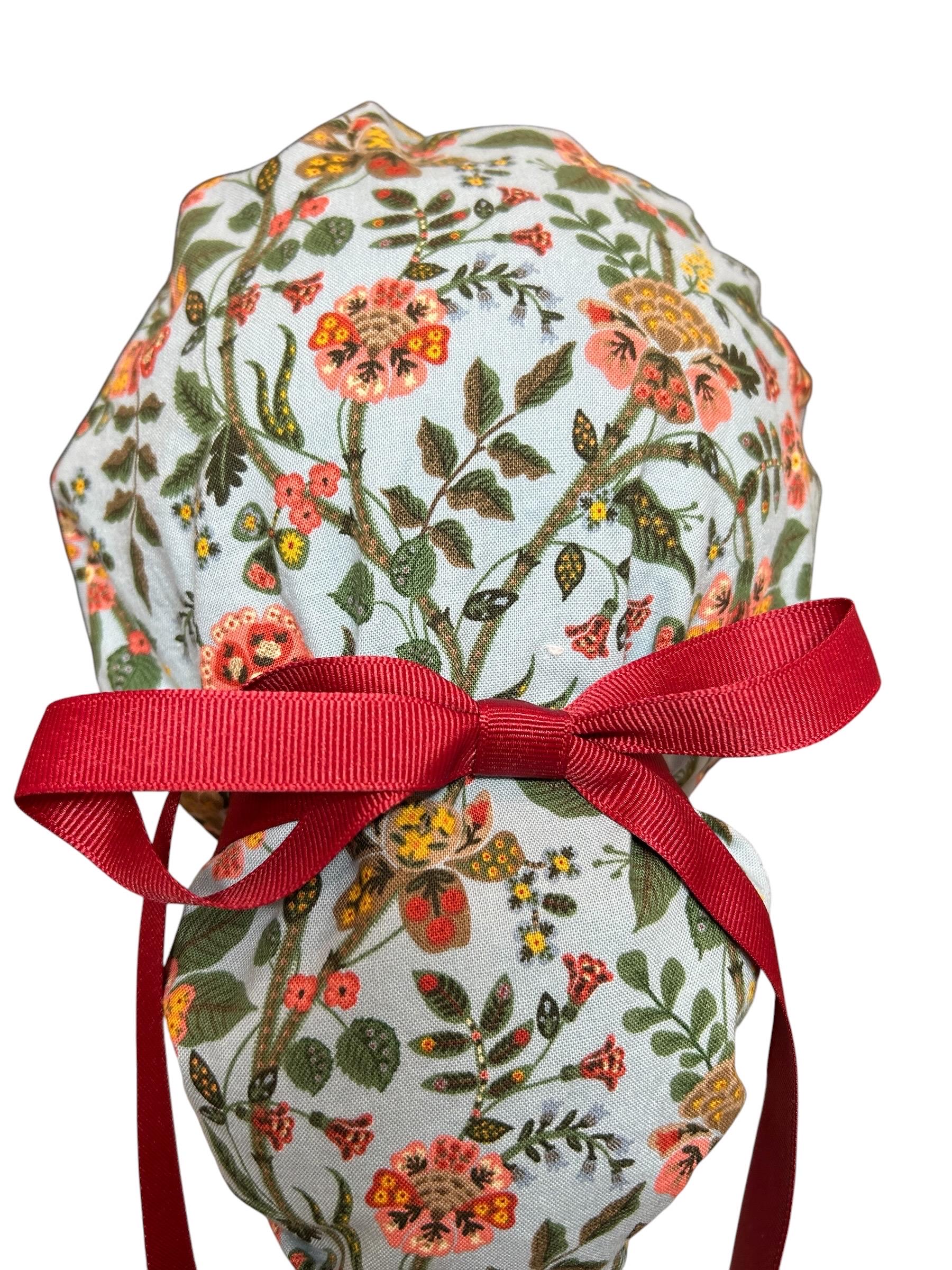 Ponytail Scrub Cap: Rifle Paper Co Gracie Blue Floral Nurse hat