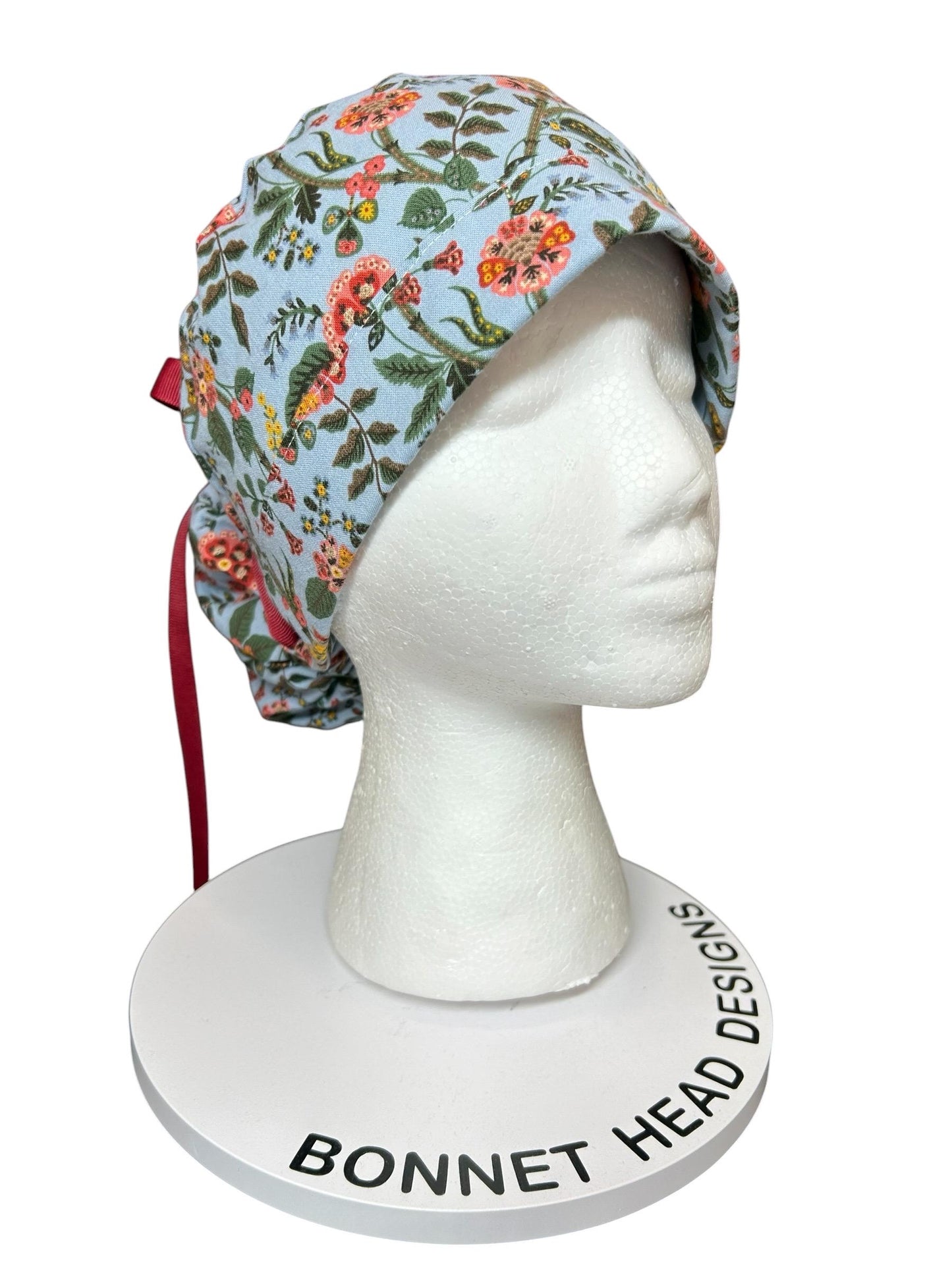 Ponytail Scrub Cap: Rifle Paper Co Gracie Blue Floral Nurse hat