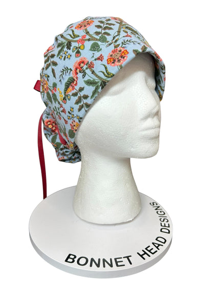Ponytail Scrub Cap: Rifle Paper Co Gracie Blue Floral Nurse hat