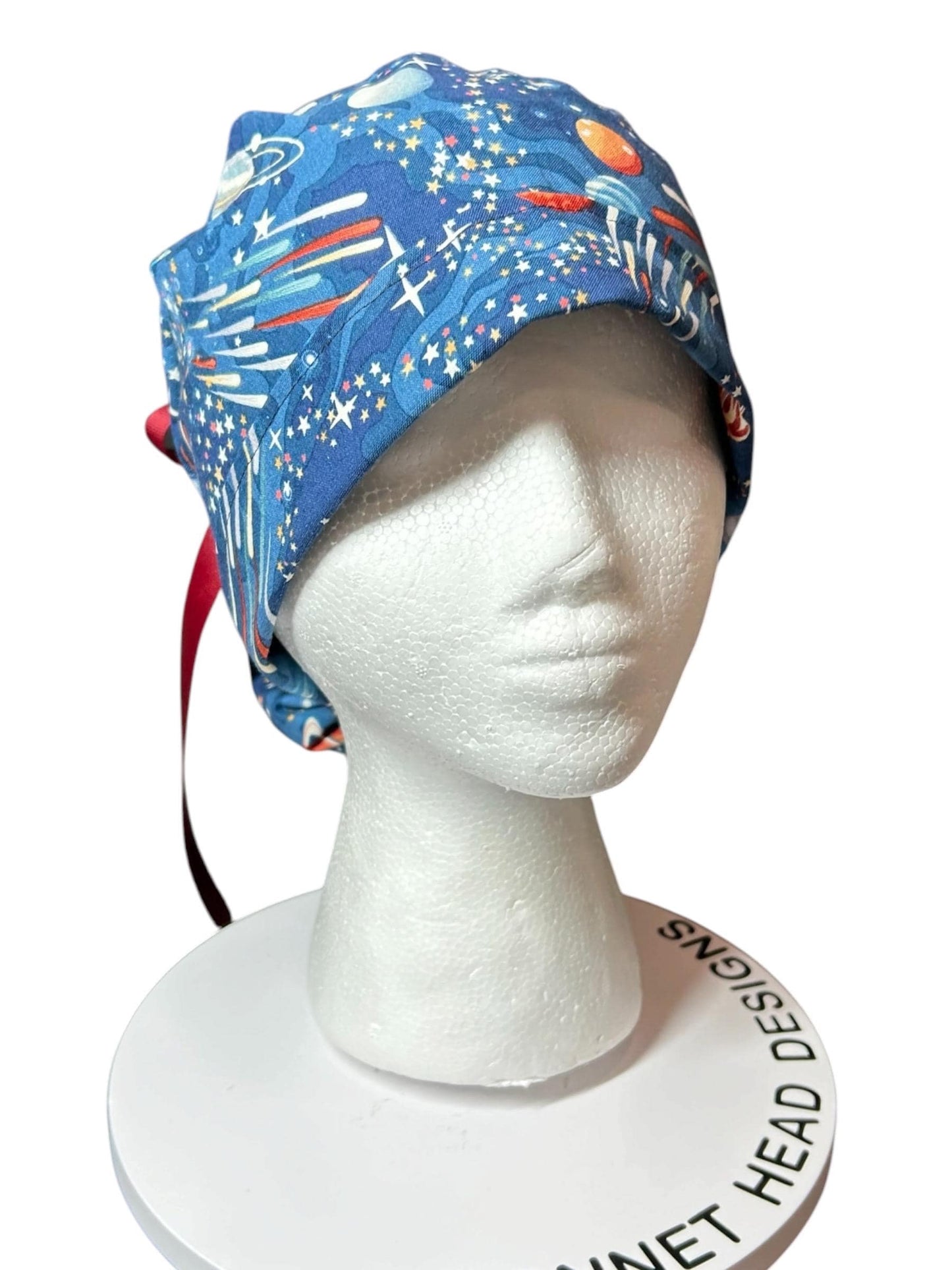 Scrub Caps with bun pocket and optional satin and mask buttons| Outer Space Print