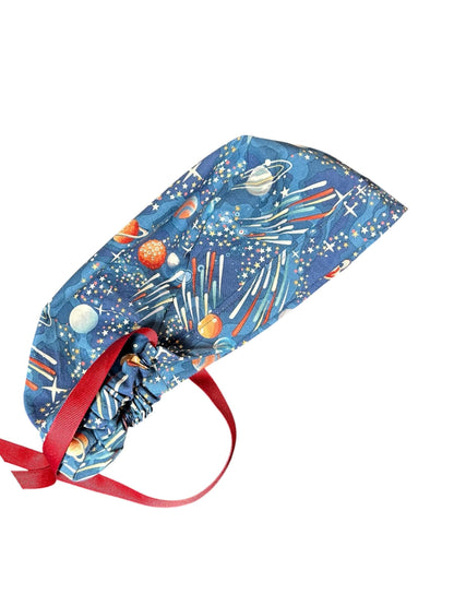 Scrub Caps with bun pocket and optional satin and mask buttons| Outer Space Print