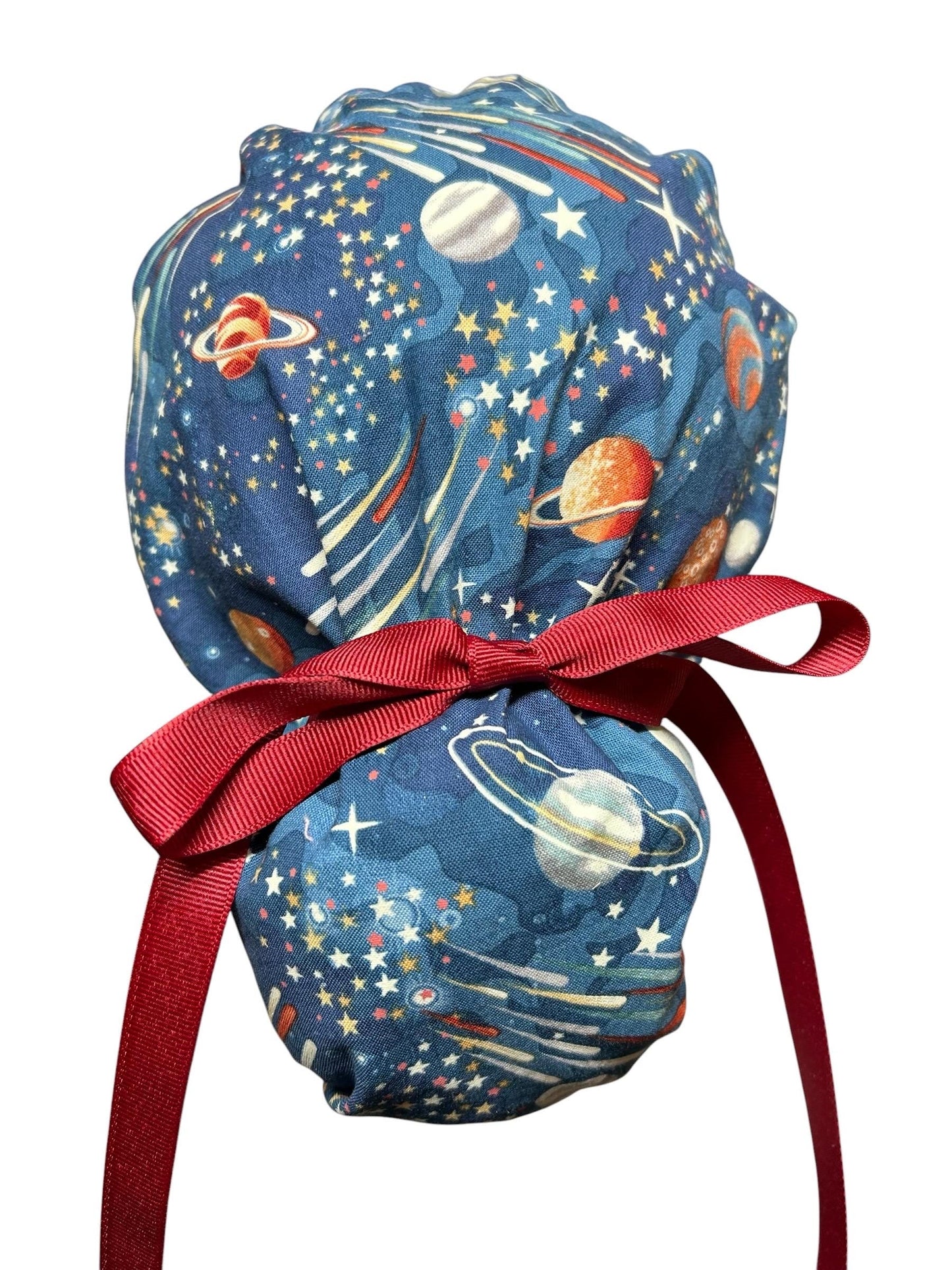 Scrub Caps with bun pocket and optional satin and mask buttons| Outer Space Print