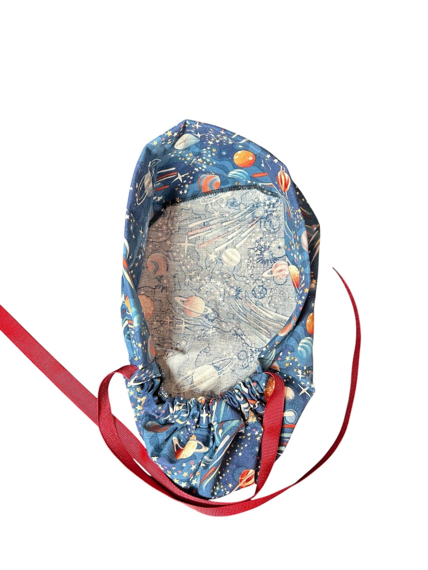 Scrub Caps with bun pocket and optional satin and mask buttons| Outer Space Print