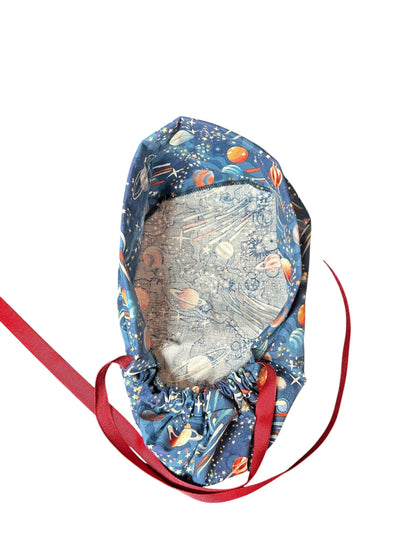 Scrub Caps with bun pocket and optional satin and mask buttons| Outer Space Print