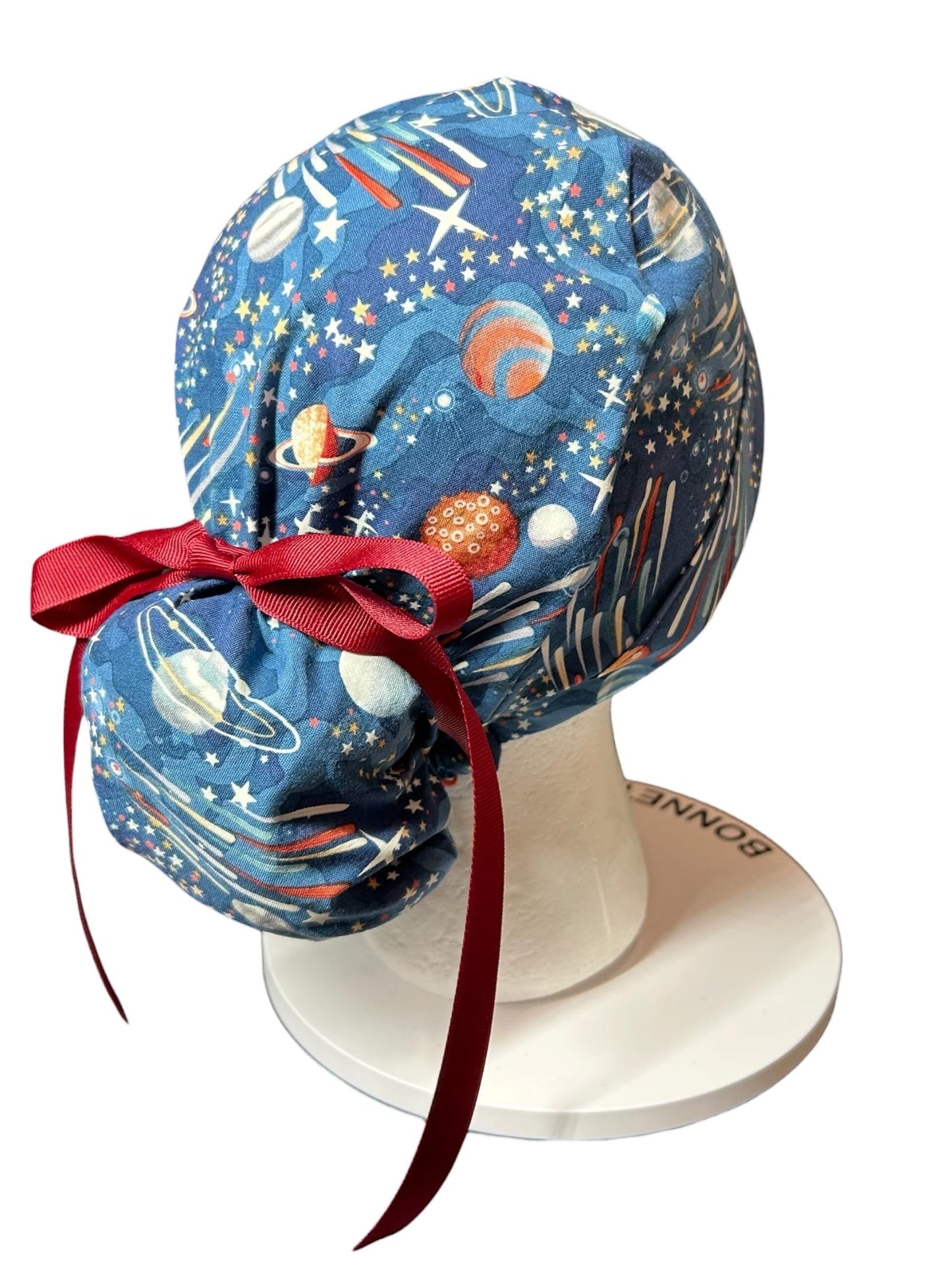 Scrub Caps with bun pocket and optional satin and mask buttons| Outer Space Print