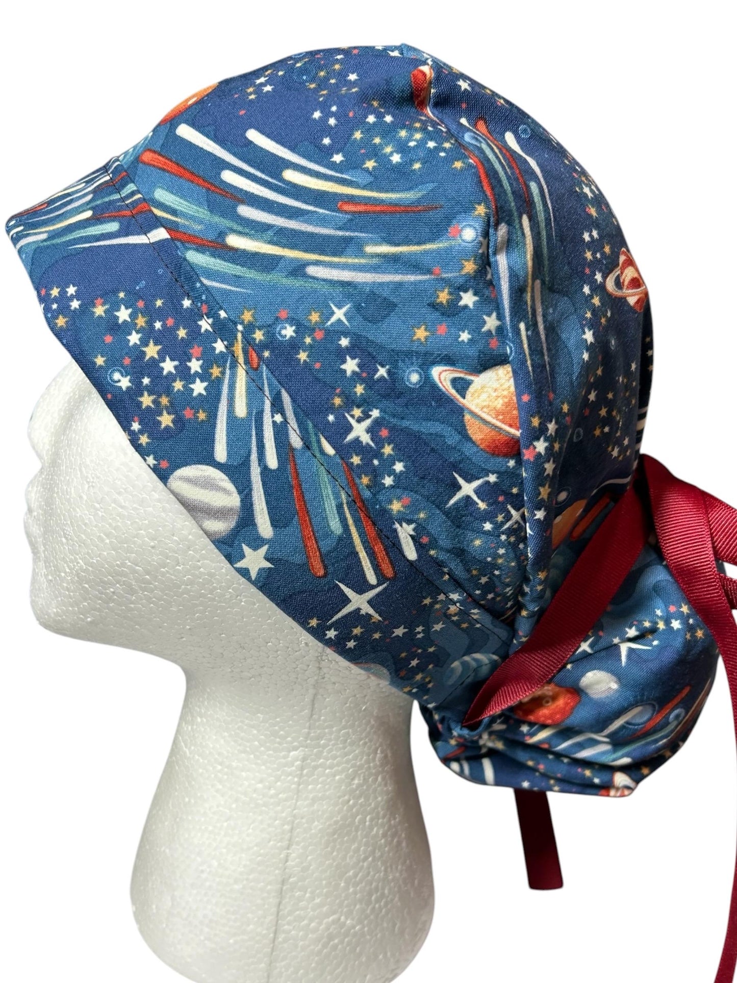 Scrub Caps with bun pocket and optional satin and mask buttons| Outer Space Print