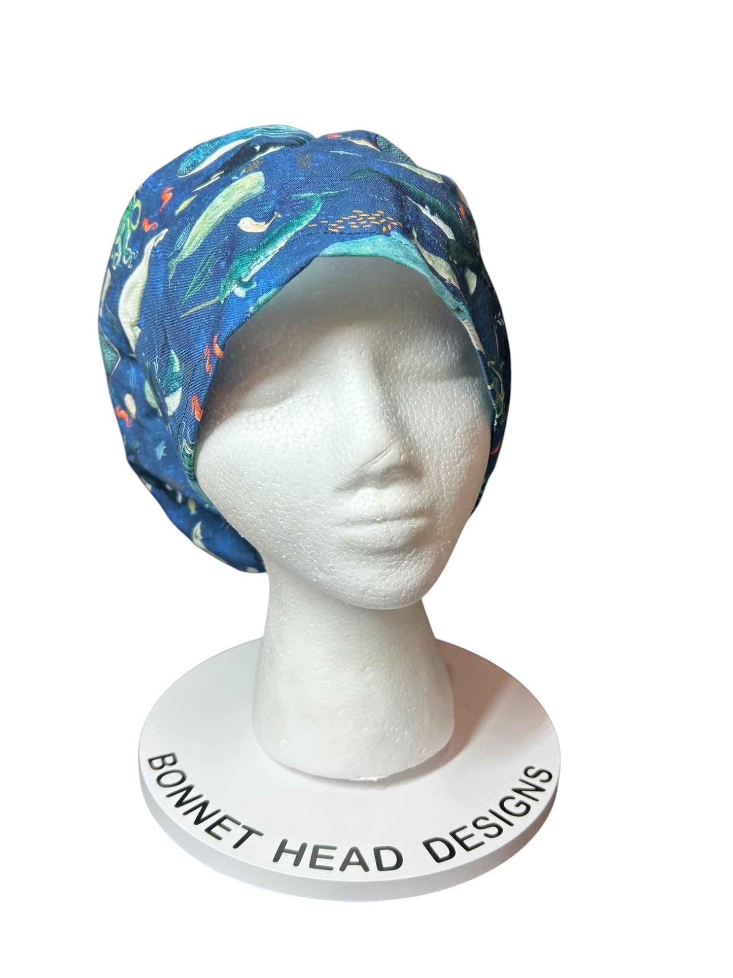 Euro scrub caps: whale shark ocean print with adjustable toggle and elastic