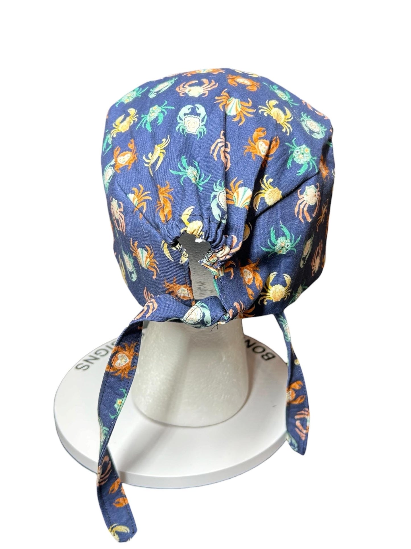 Scrub cap for men: summer crab print surgeon style with ties