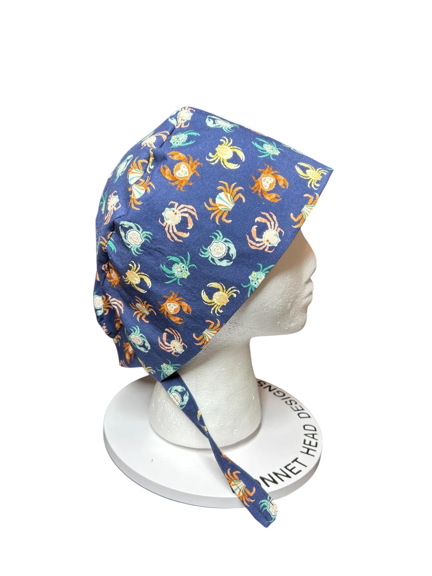 Scrub cap for men: summer crab print surgeon style with ties