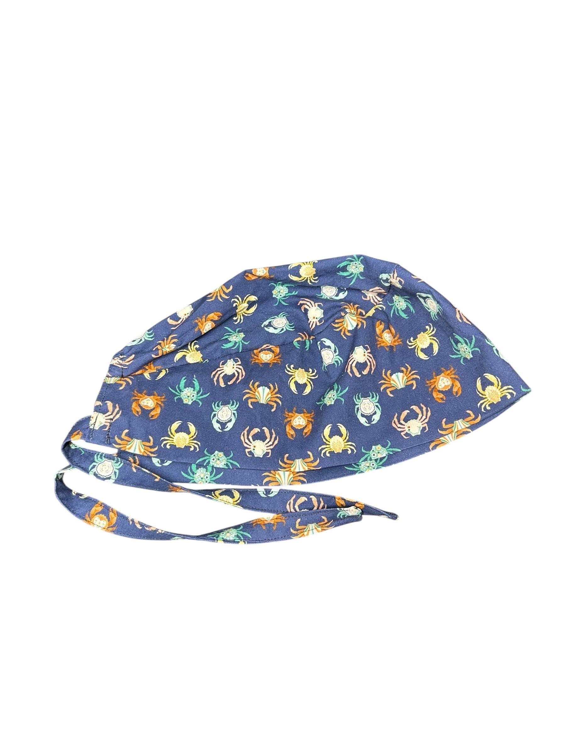 Scrub cap for men: summer crab print surgeon style with ties