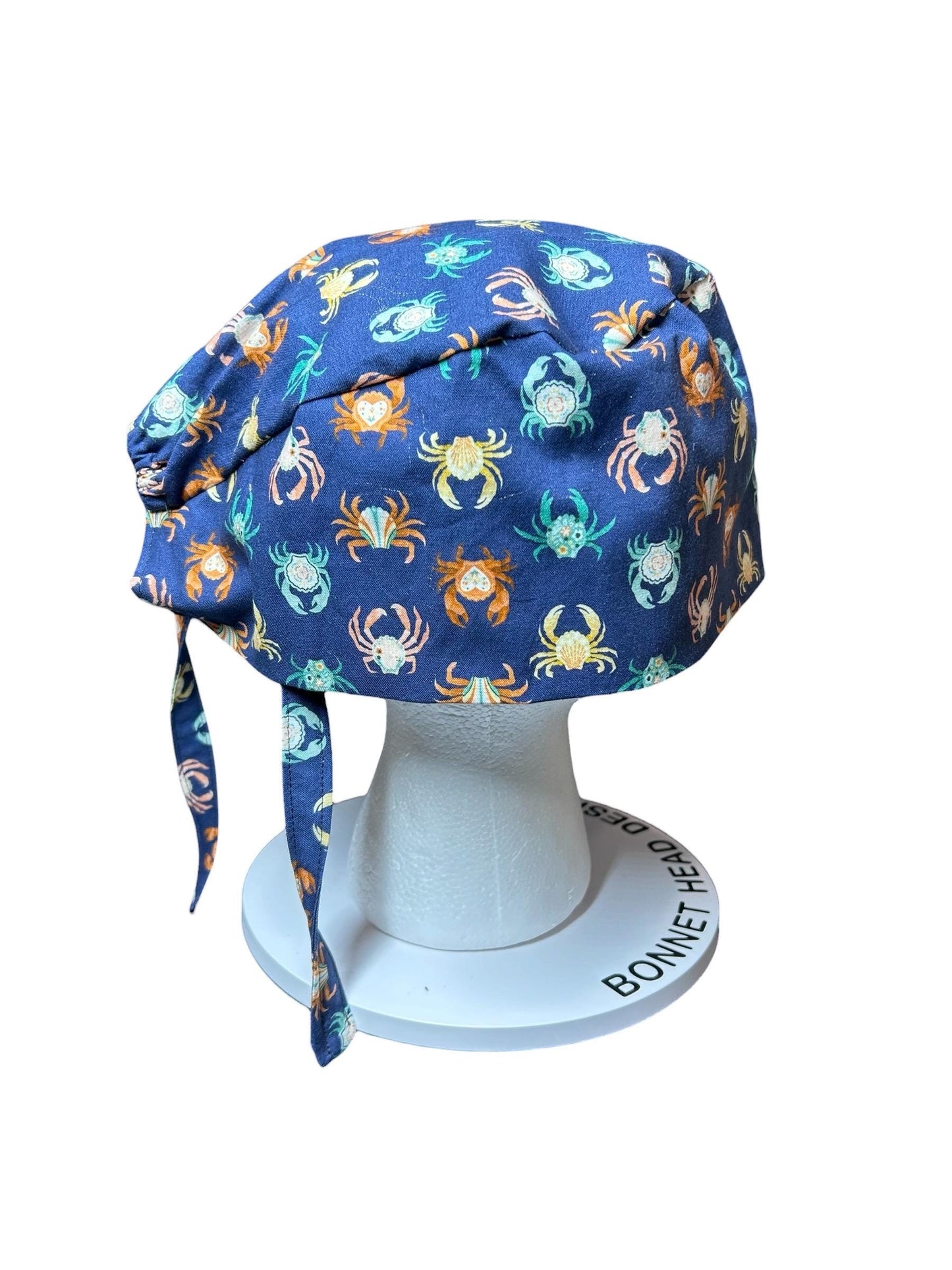 Scrub cap for men: summer crab print surgeon style with ties
