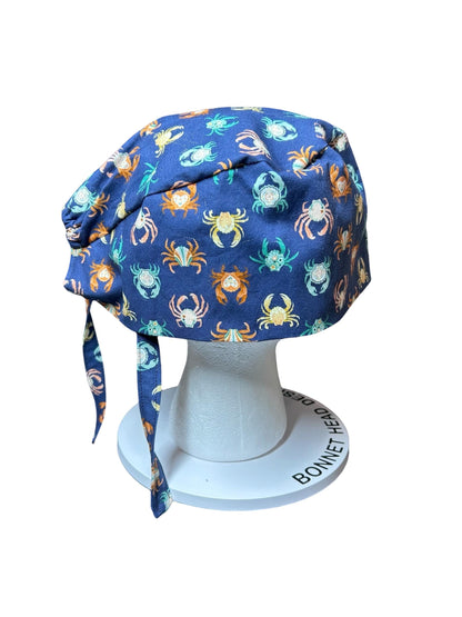 Scrub cap for men: summer crab print surgeon style with ties