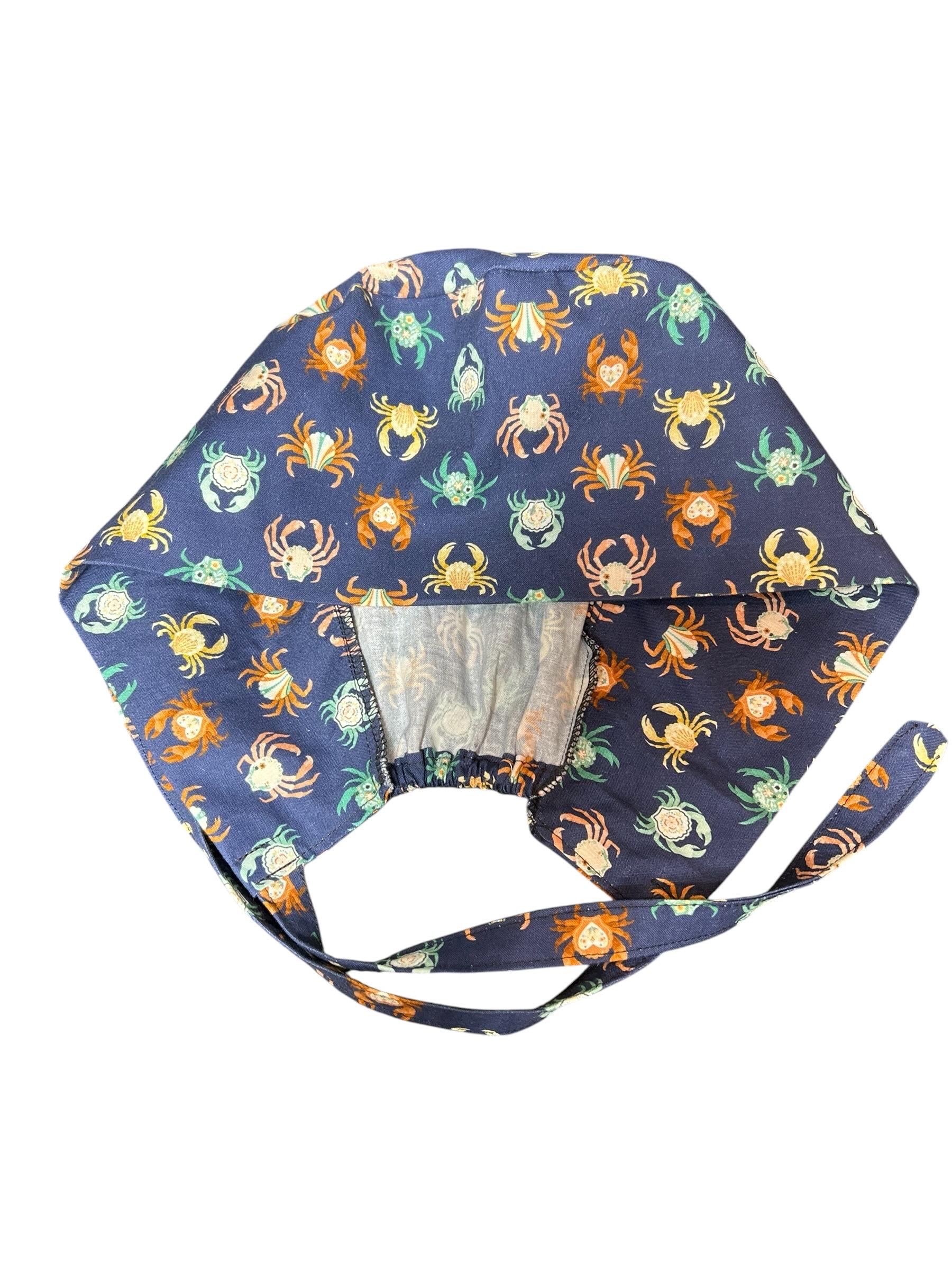 Scrub cap for men: summer crab print surgeon style with ties