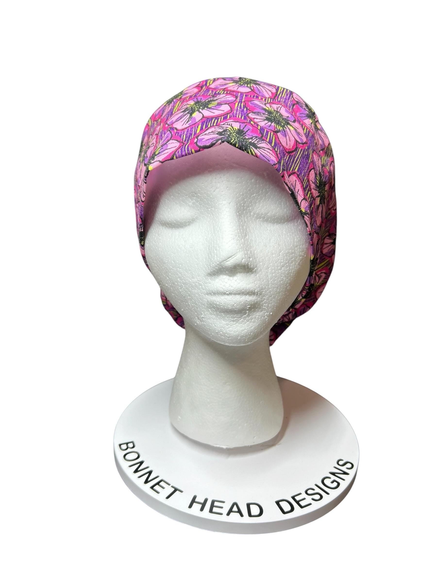 Floral Euro Scrub Cap: Purple flower print nurse hat with toggle