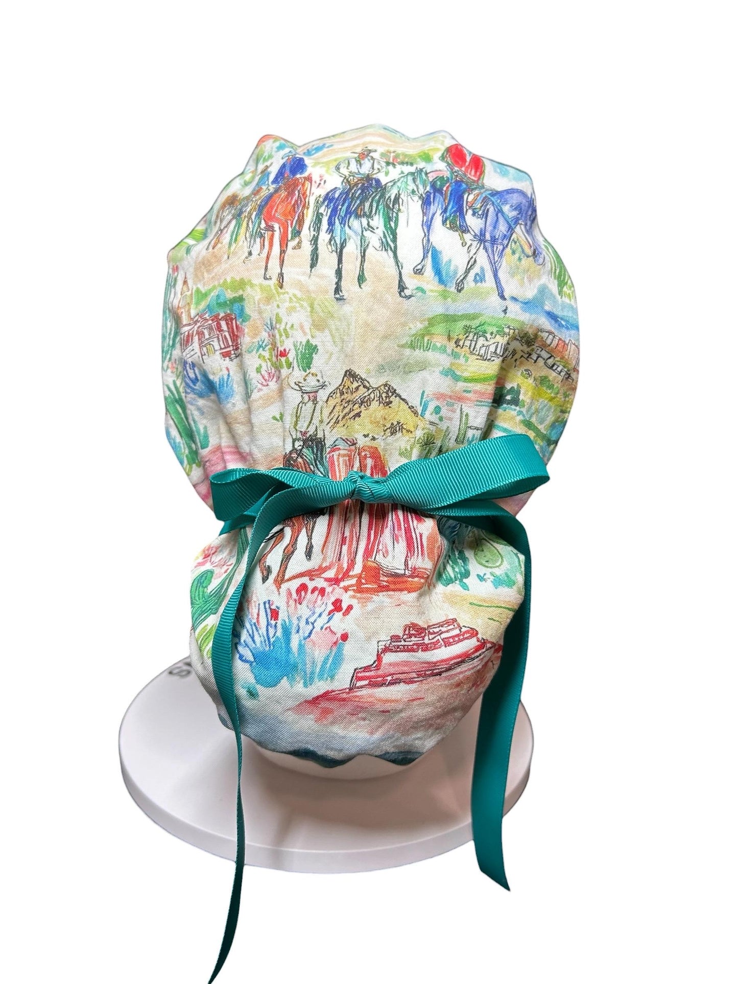Western Watercolor ponytail scrub cap