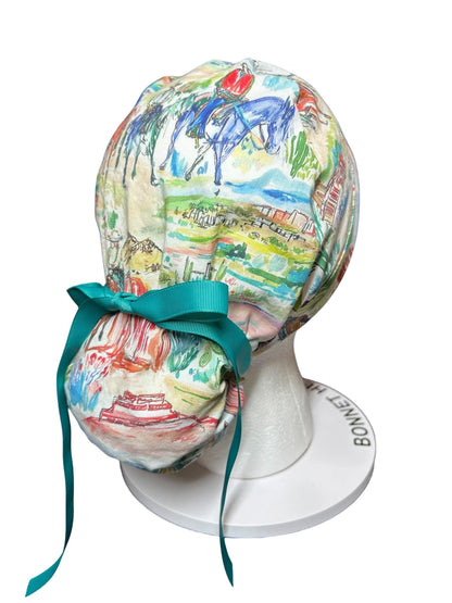 Western Watercolor ponytail scrub cap