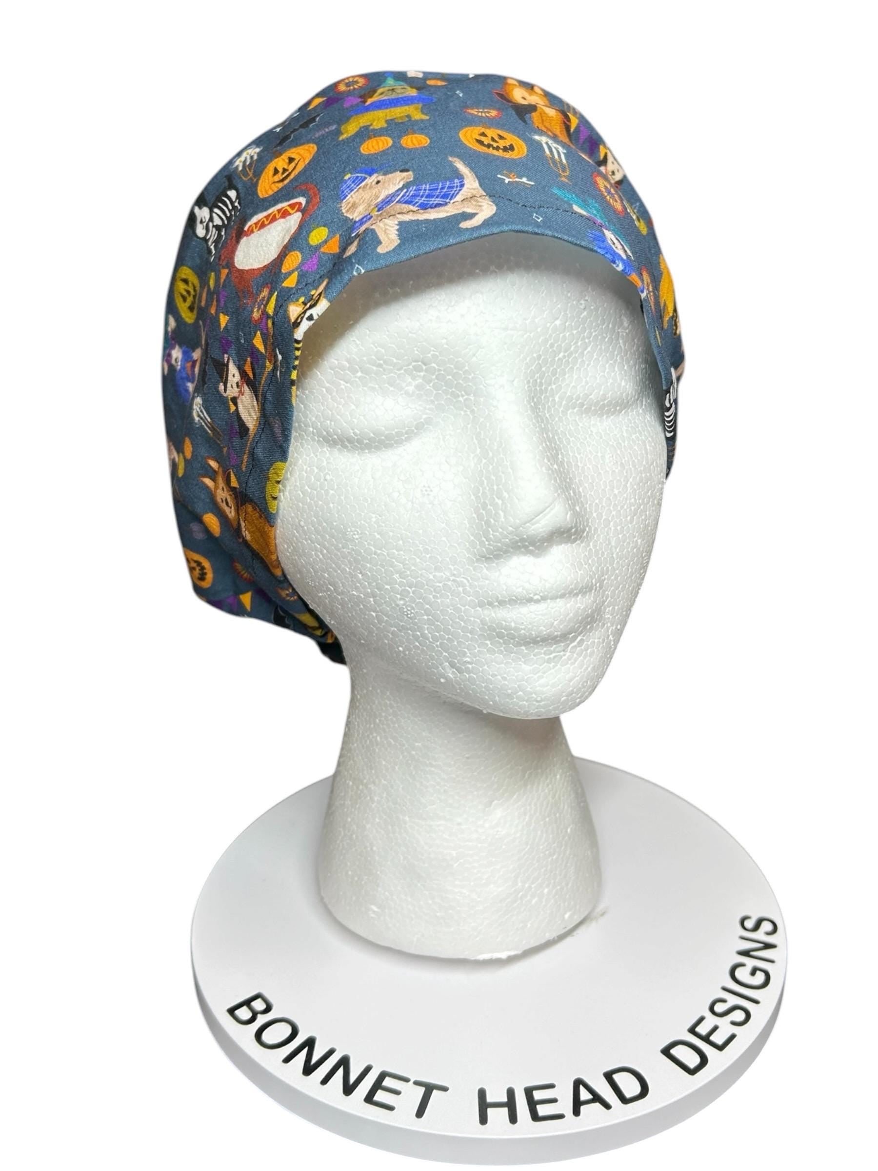Euro scrub cap with toggle: Howl-ween fabric, dogs in costume