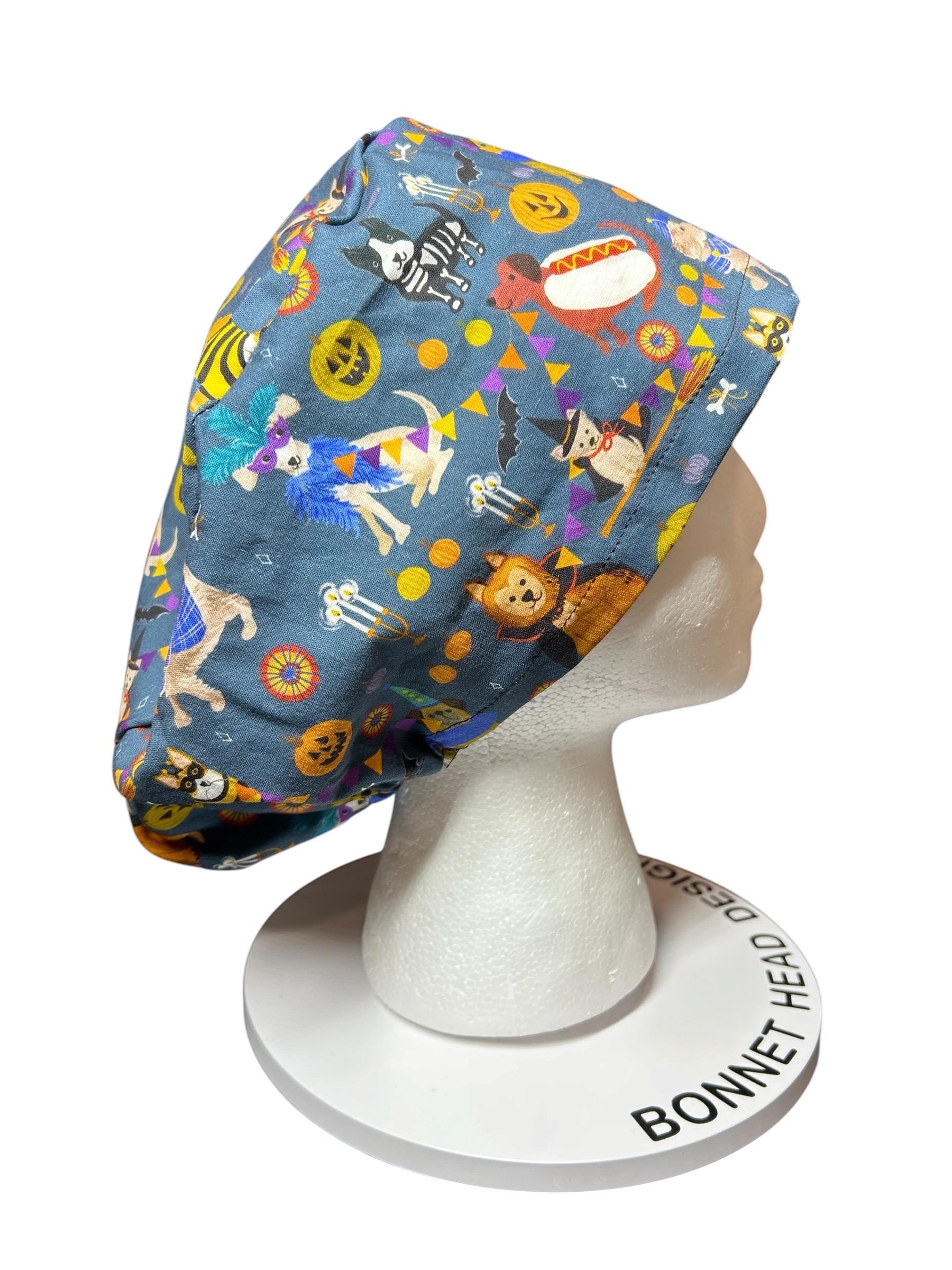Euro scrub cap with toggle: Howl-ween fabric, dogs in costume