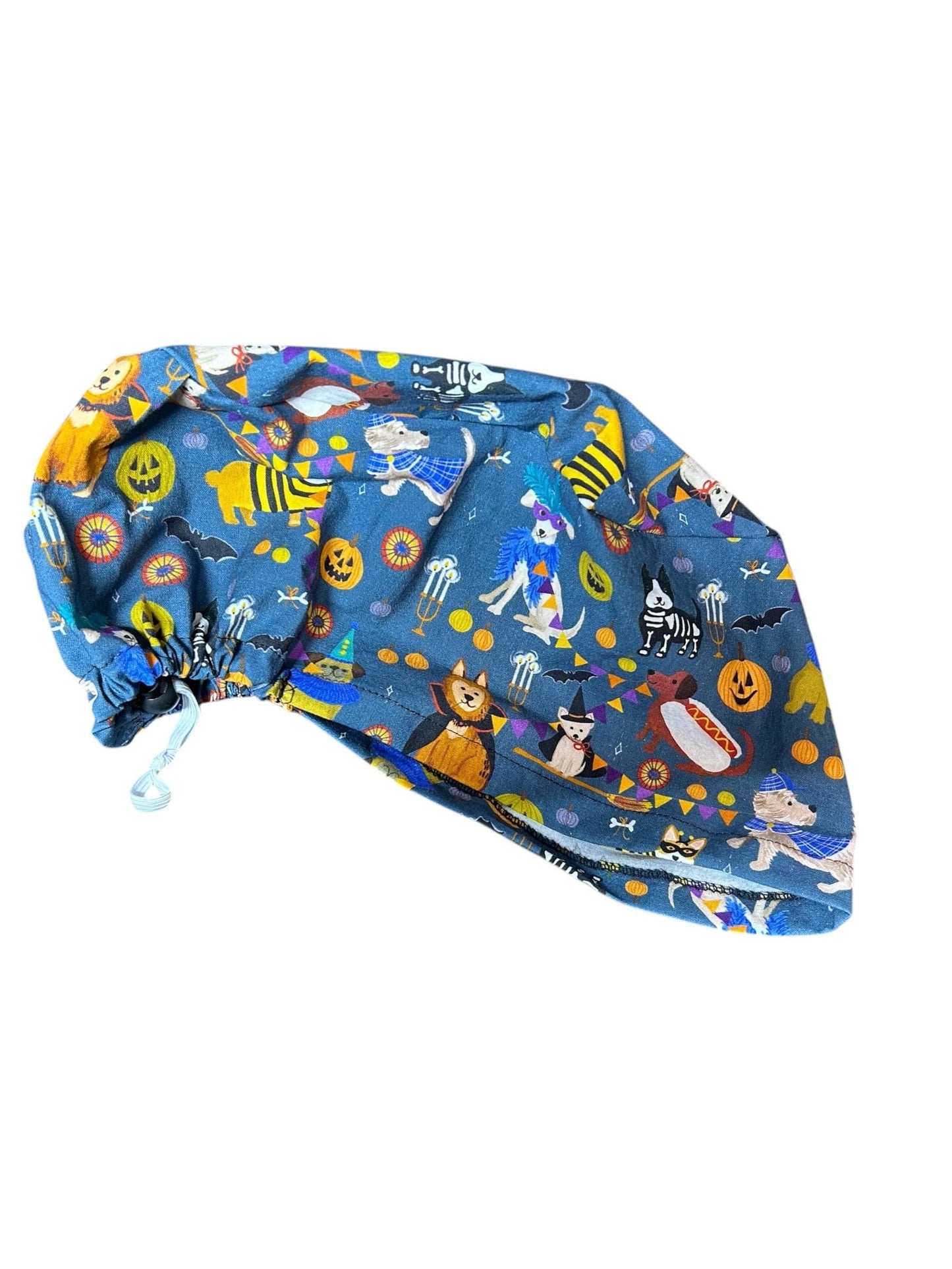Euro scrub cap with toggle: Howl-ween fabric, dogs in costume