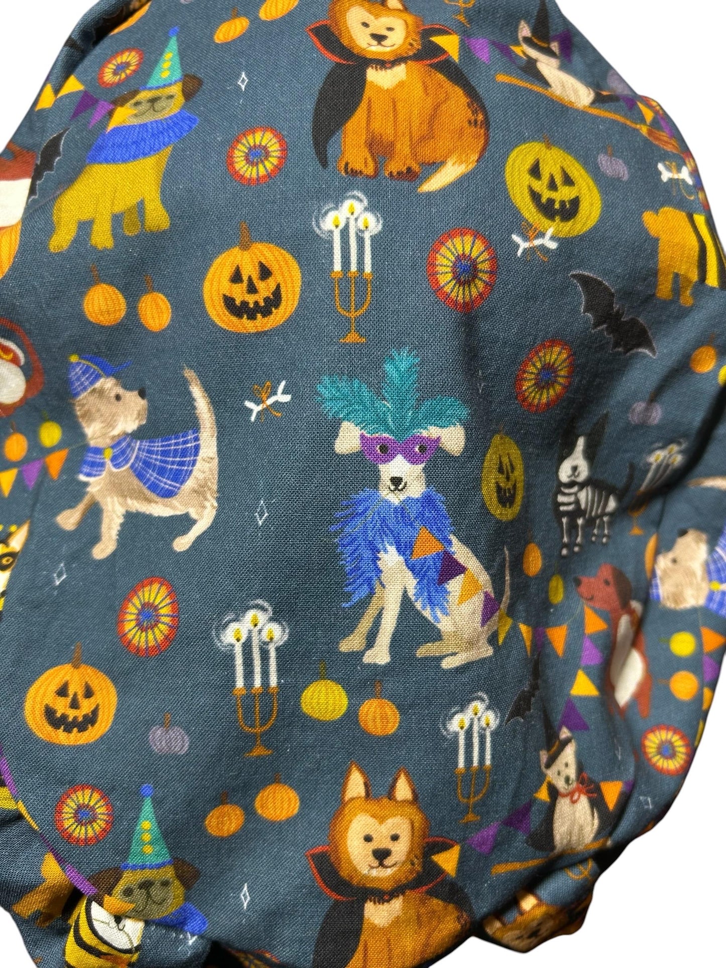 Euro scrub cap with toggle: Howl-ween fabric, dogs in costume