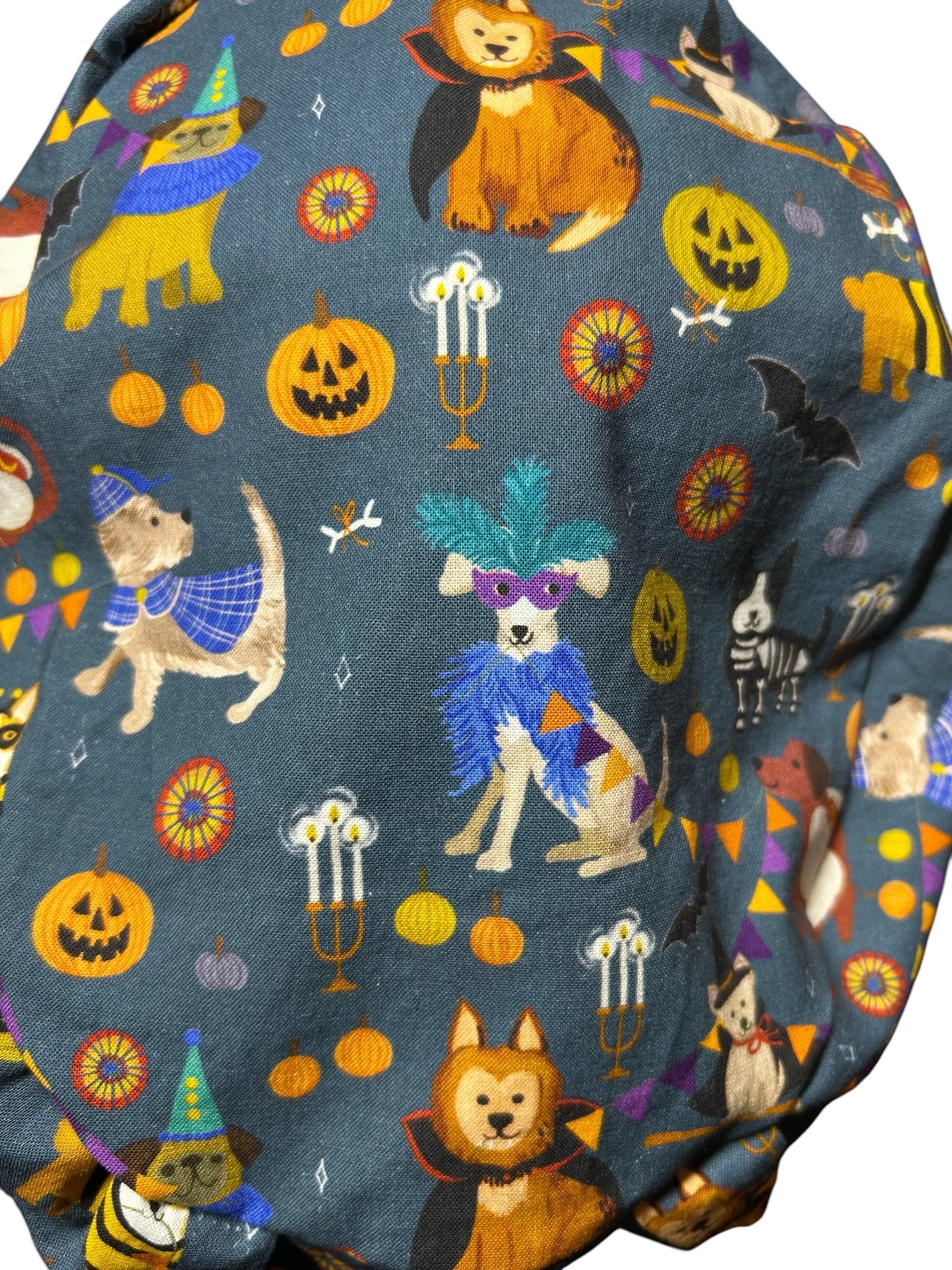 Euro scrub cap with toggle: Howl-ween fabric, dogs in costume