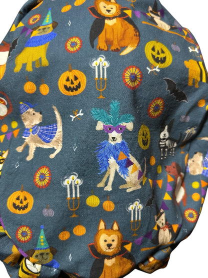 Euro scrub cap with toggle: Howl-ween fabric, dogs in costume