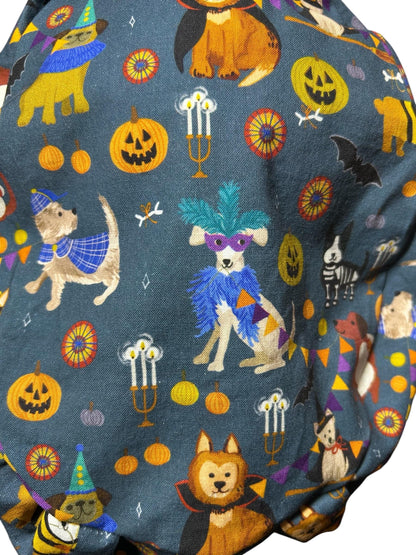 Euro scrub cap with toggle: Howl-ween fabric, dogs in costume