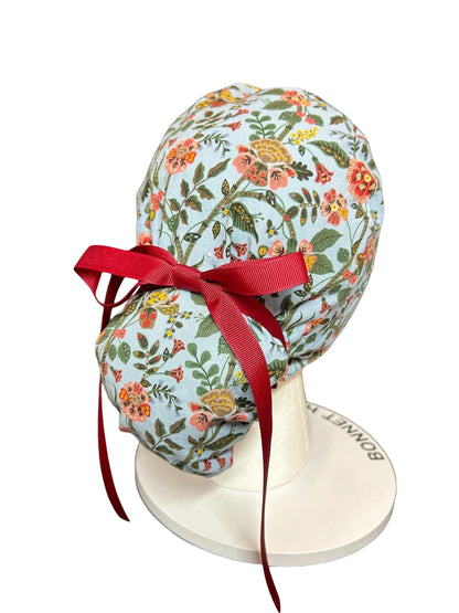 Ponytail Scrub Cap: Rifle Paper Co Gracie Blue Floral Nurse hat