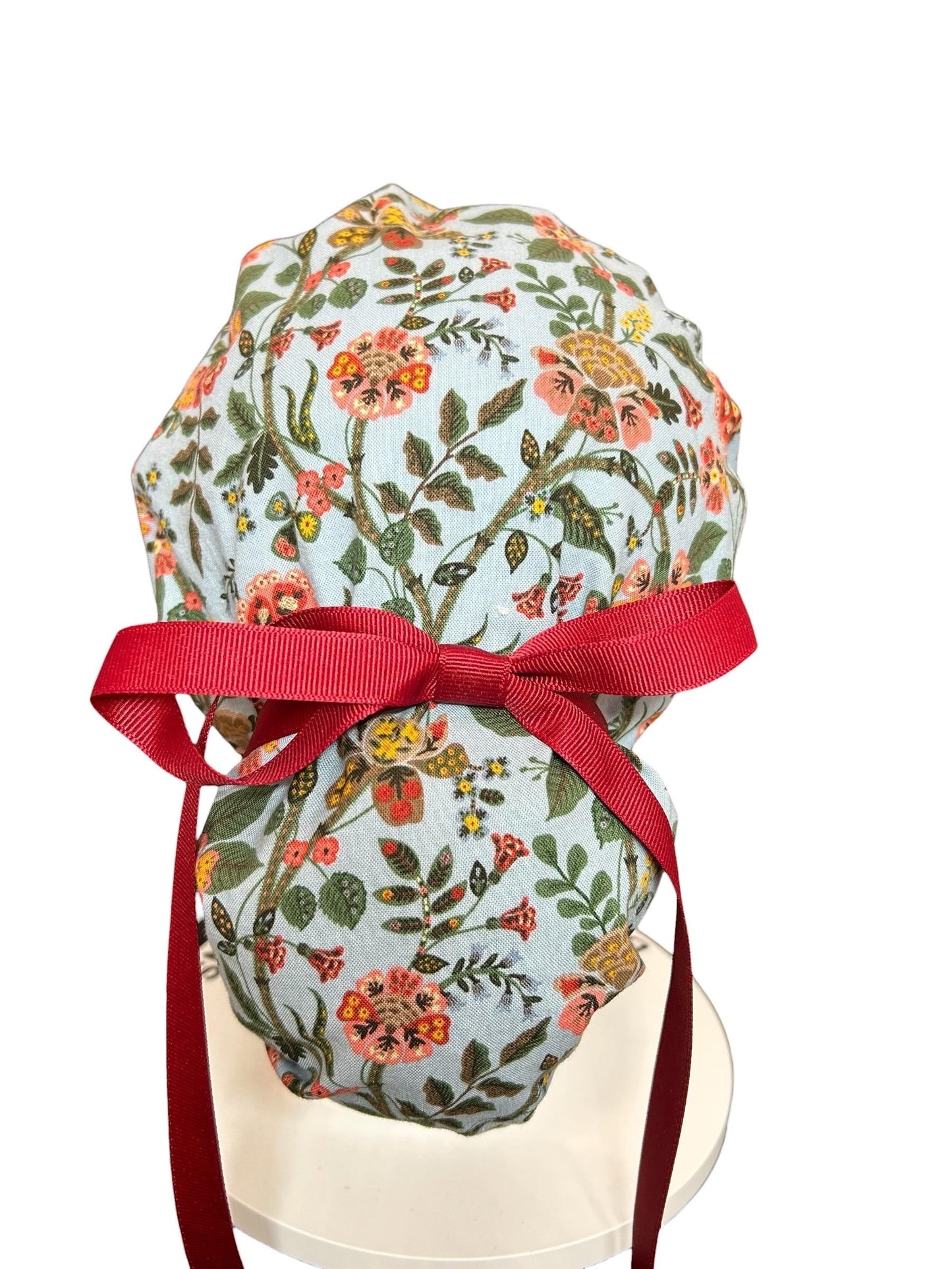 Ponytail Scrub Cap: Rifle Paper Co Gracie Blue Floral Nurse hat