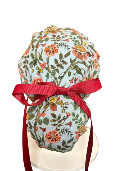 Ponytail Scrub Cap: Rifle Paper Co Gracie Blue Floral Nurse hat