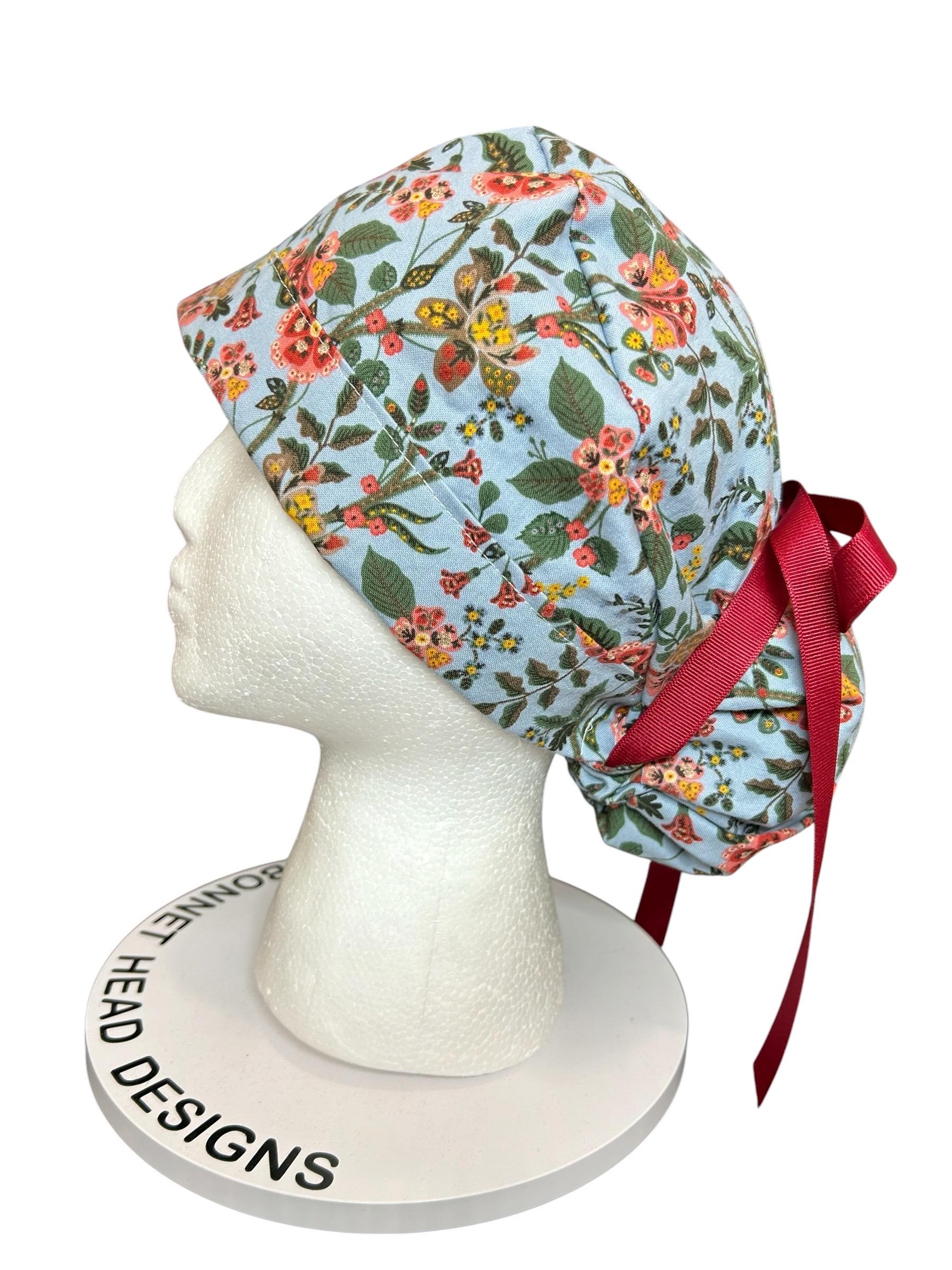 Ponytail Scrub Cap: Rifle Paper Co Gracie Blue Floral Nurse hat