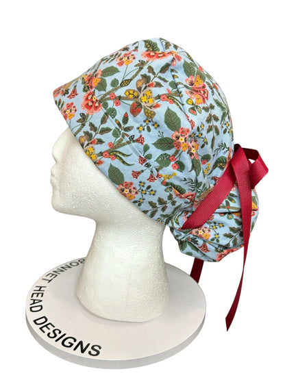 Ponytail Scrub Cap: Rifle Paper Co Gracie Blue Floral Nurse hat