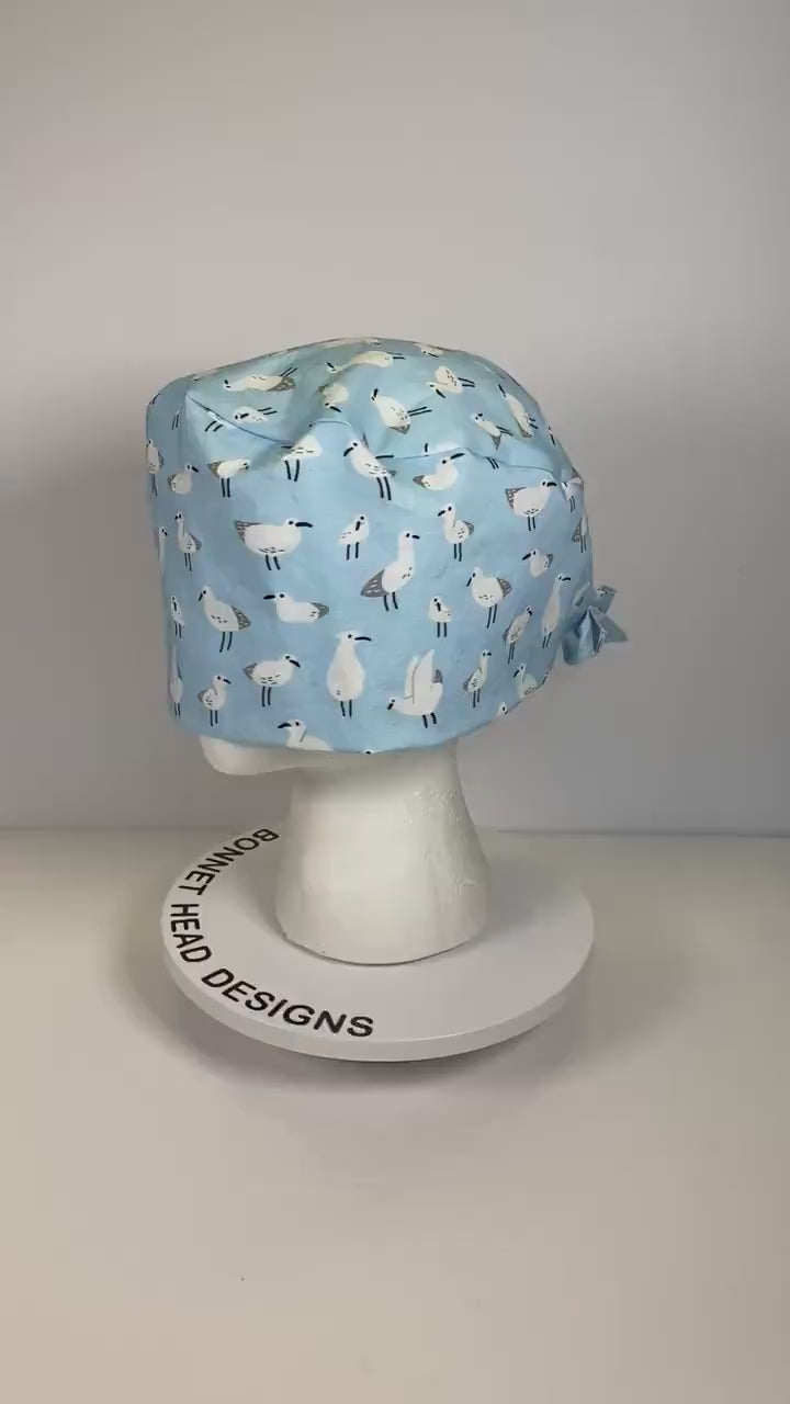 Men’s summer birds scrub cap, unisex sea birds surgeon scrub hat