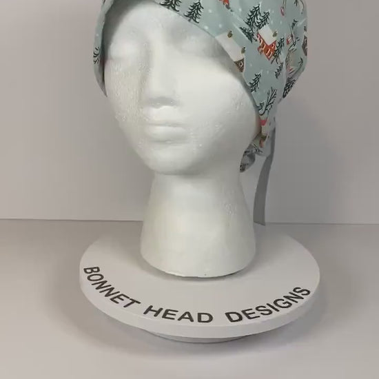 Winter village scrub cap, Rifle Paper fabric scrub hat, Winter women’s scrub hat, Bonnet Head Designs