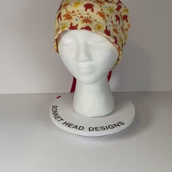 I’m a little crabby women’s ponytail scrub cap, summer sea crabs scrub hat, Bonnet Head Designs