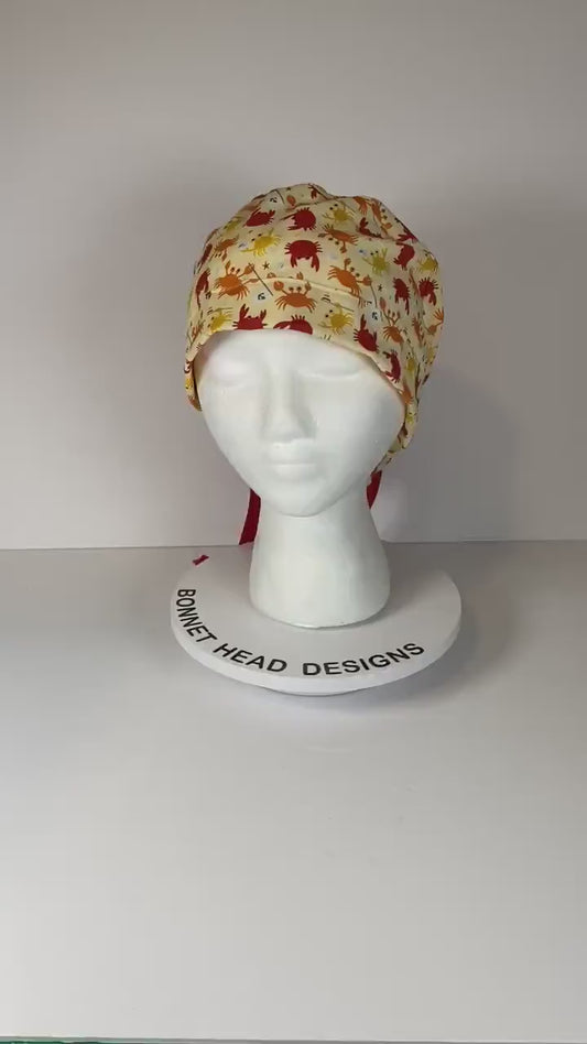 I’m a little crabby women’s ponytail scrub cap, summer sea crabs scrub hat, Bonnet Head Designs