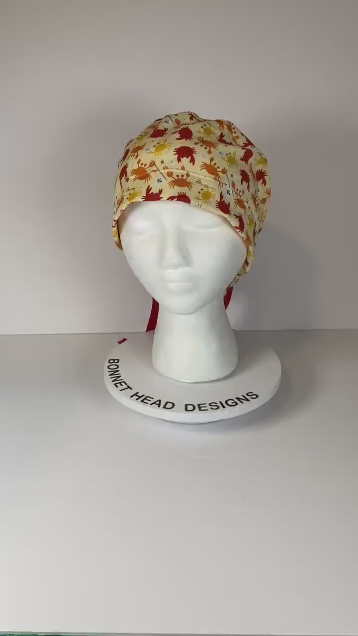 I’m a little crabby women’s ponytail scrub cap, summer sea crabs scrub hat, Bonnet Head Designs