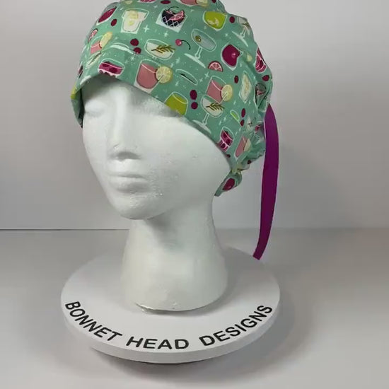 Mixed drinks scrub cap, scrub hat cocktails, happy hour scrub hat, Bonnet Head Designs