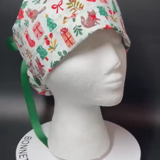 Christmas Cats ponytail scrub hat, scrub caps for women
