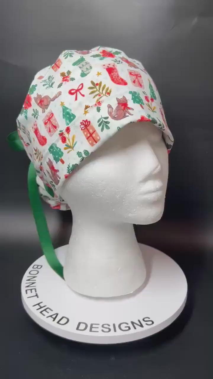 Christmas Cats ponytail scrub hat, scrub caps for women