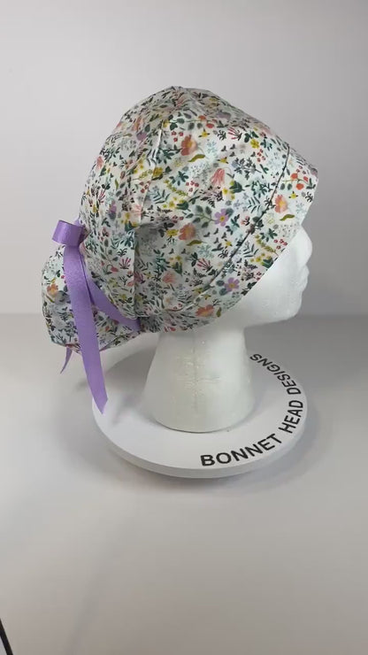 Rifle Paper Co white bramble fields fabric scrub cap, white floral scrub hat, nurse gift, doctor gift, Bonnet Head Designs